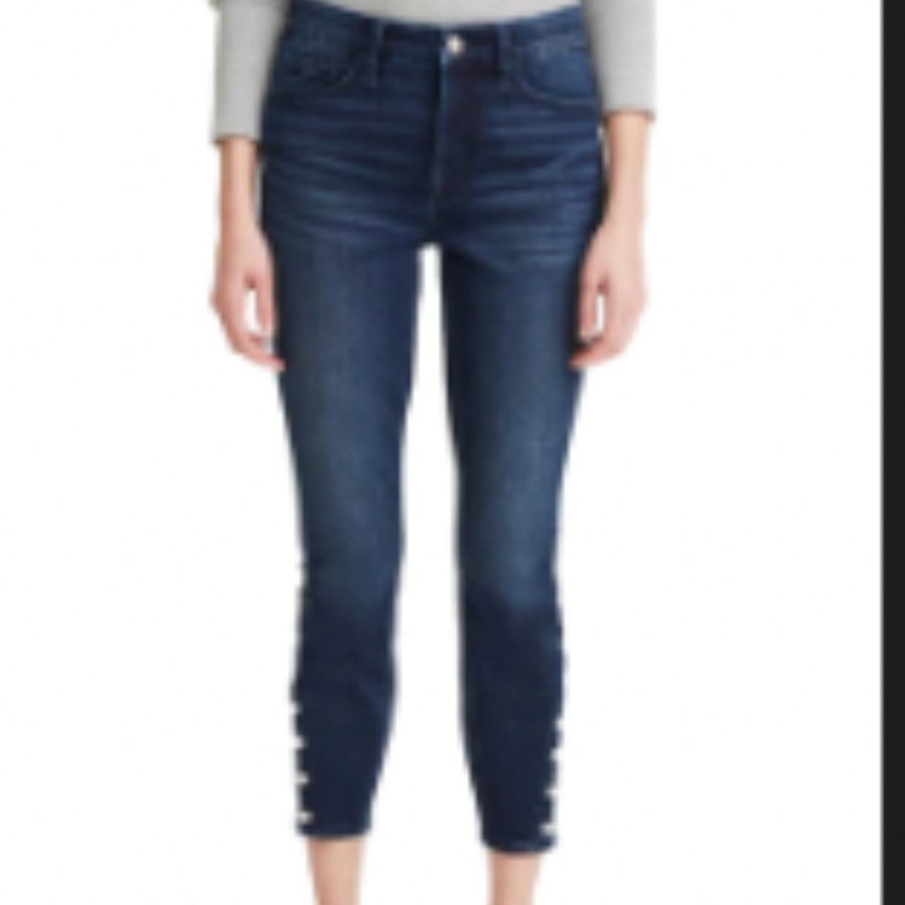 7 for All Mankind - Womens High Rise Button Hem Skinny Jeans Size 0